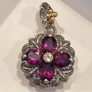 BARBARA BIXBY RHODOLITE GARNET LOTUS FLOWER PENDANT JAN B-DAY NWOT EXC 18K & SS